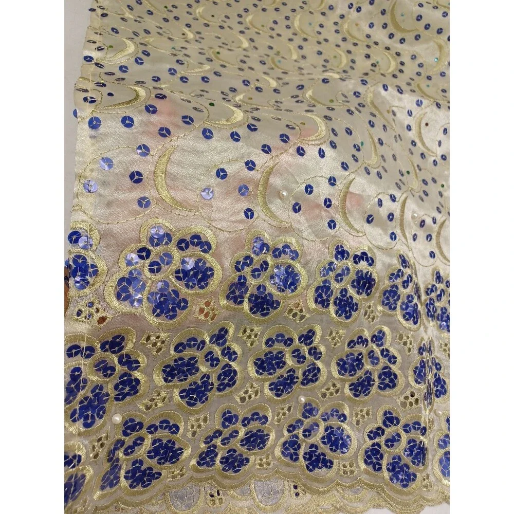 Vtg Sanskriti Dupatta Organza Hijab Scarves Gold Tone Sequins Embroider 33